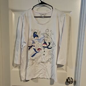 CJ Banks Festive White Snowman Tee